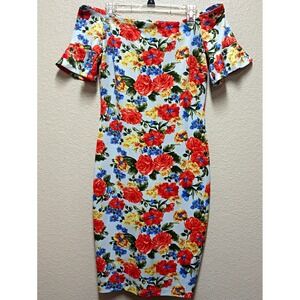 Bisou Bisou Michele Bohbot Floral Off Shoulder Sheath Knee Dress Stretch 12